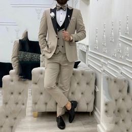 Men's Suits Fashion Beige & BlackSuit Men Formal Party Business Blazer Shawl Lapel Wedding Groom Tuxedo 3 Piece Jacket Pants Costume Homme