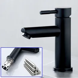 Bathroom Sink Faucets Basin Stainless Steel Cold Water Black Tap Mixer Deck Mounted Single Handle Lavatory Accessories G1/2