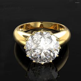 Cluster Rings Fashion 12mm Round Top Quality Gem Gold Luxury Women's Wedding Engagement Ring 925 Sterling Silver Jewellery