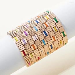 Strand 2023 6x8mm Gold Color Rectangle Shape Beaded Enamel Bracelets For Women Added One Colorful Cross Boho Jewelry Hand Accessory