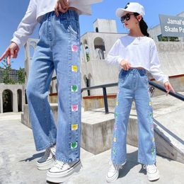 Jeans Girls Trousers Costumes High Waist Elastic Denim Teenager Jeans for Pencil Pants Solid Colour Children's 5 7 9 11 13 14 Years Ol 230424