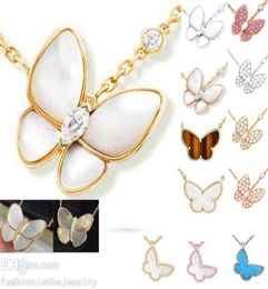 Designer Necklace jewelry Fashion Big butterfly Pendant women white diamond Rose Gold silver pink purple necklaces for teen girls 1865206
