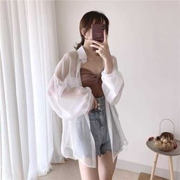 Sunscreen clothing Transparent thin sunscreen shirt loose super fairy cardigan summer western chiffon sunscreen shirt coat woman P230418