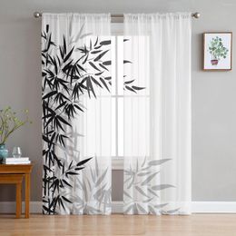 Curtain Black And White Bamboo Tulle Sheer Curtains For Living Room Decoration Window Bedroom Kitchen Voile Organza Drapes