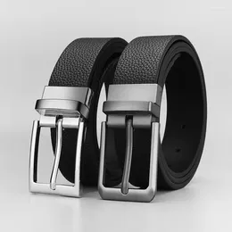 Belts Men Double Sided Belt Durable PU Leather Fashion Buckle Reversible Rotated Waist For Uniform Jeans Formal Wear