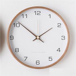 Wall Clocks Wall Clocks Nordic Solid Wood Clock Living Room Modern Minimalist Creative Decoration For Home Decor Garden Drop Delivery Dhwlr