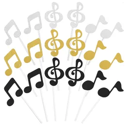 Decorative Flowers Music Notes Musical Themed Glitter Powder Cupcake Decorations Toppers Cake For Wedding Party