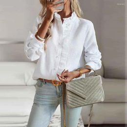 Women's Blouses Ruffle Shirt Commuting Blouse Chic Lapel Collar Patchwork Elegant Mid-length Top With Soft For Fall