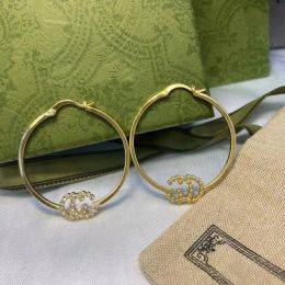 2023 Hoop Earrings brass diamond set letter earrings designer for women fashion gorgeous luxury brand celebrity same style new earring top jewelry with box and stamp
