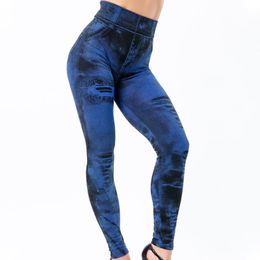 Women's Pants & Capris Women High Waist Faux Denim Jeans Plus Size Skinny Push Up BuLift Stretch Legging Super Strety Imitation