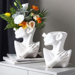 Vases Resin Vase Home Decor Flower Pot Sculpture Room Decoration Jewellery Stand Necklace Display European Art Statue Model163h