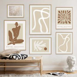 Wallpapers Boho Abstract Matisse Beige White Line Wall Art Poster Minimalist Canvas Paintings Print Picture Living Room Interior Home Decor J230224