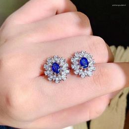 Stud Earrings MeiBaPJ 4 6 Natural Sapphire Gemstone Flower For Women Real 925 Sterling Silver Charm Fine Jewelry