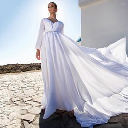 Wedding Dress Simple Deep V-neck Chiffon Dresses Summer Boho Beach Bride Backless Beading Long Sleeves Bridal Gown
