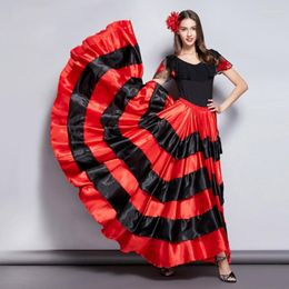 Stage Wear Adult Gypsy Skirt For Women Spanish Flamenco Striped Satin Big Swing Belly Dancing Skirts Team Performance