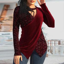 Women's Blouses Shining Sequins Splicing Tops Sequin Design V-neck Halter Long-sleeve For Autumn/winter