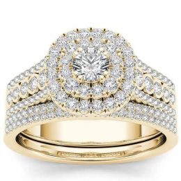 Wedding Rings Bridal Set Elegant Crystal Engagement Ring Luxury Gold Color Round Heart Zircon For Women Jewelry