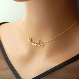 Pendant Necklaces Arabian Name Necklace with CZ Stone Personalized Name Necklace Custom Name Jewelry 18k Gold Arabic Name Necklace Dainty Jewelry 231124