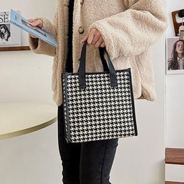 Storage Bags Stylish Vintage Gift Bag Washable High Capacity Canvas Woman Portable Handheld Houndstooth Mummy Items