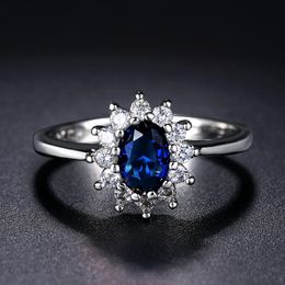 Cluster Rings Lady Princess Diana for Women Bridal Blue Crystal Wedding Engagement Promise Marriage Ring For Female Fashion Jewelry 076 230424