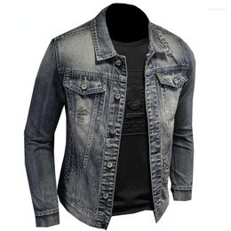 Men's Jackets 2023 Spring Denim Jacket Men's Motorcycle Foldover Collar Slim Fit Fashion Versatile Casual Long Sleeve Coat