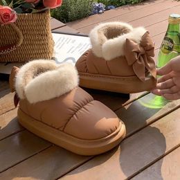 Slippers Flat Warm Slipper Boots Women Bow Knot Ankle Snow Ladies Comfy Plush Home Shoes Winter Cotton Botas Mujer