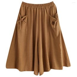 Women's Pants Elastic High Waist Slim Elegant Cropped Capris Female Skirts Women Summer Wide Leg Medium Long Leisure Loose Trousers
