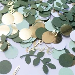 Party Decoration 100 Pcs Leaves Confetti Green Gold Round Paper Love For Wedding Birthday Desktop Throwing DIY Decor