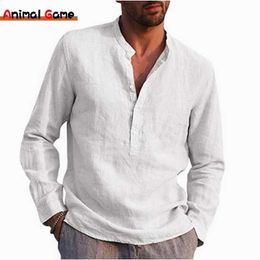 Men's T-Shirts New Men's Linen Long Sleeve TShirt Solid Color Loose Spring TShirt Long Sleeve Cotton Linen Shirt Plus Size Shirts Men Z0424