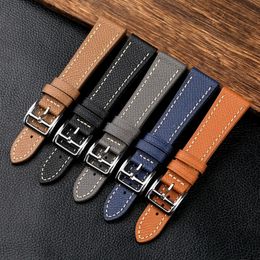 Watch Bands Handmade Pebbled Leather Watchband 18 19 20 21 22 24MM Black Blue Grey Leather Strap H Buckle Watch Band Men's Watch Accessories 231123