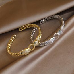 Bangle Unique Leopard Crystal Open Bangles&bracelets For Women Fashion Brand Jewelry Punk Style Animal Chunky Bangles