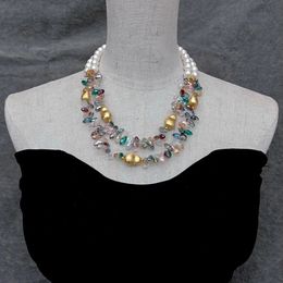 Beaded Necklaces YYGEM 2 Rows 10mm White Sea Shell Pearl 7x14mm Multi Colour Crystal Necklace 231124