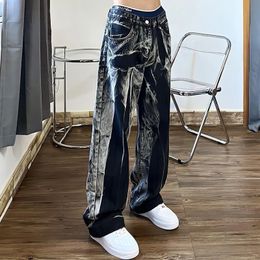 Women's Jeans Baggy Black Jeans Women Tie Dye Washed Straight Wide Leg Pants High Waist Goth Vintage Streetwear Denim Casual Hippie Trousers 231124