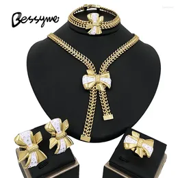 Necklace Earrings Set Dubai Gold Colour Jewellery For Women Luxury Nigeria Bowknot Ring Bracelet Trending