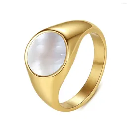 Cluster Rings Natural Shell Ring High Quality Stainless Steel Metal Gold Color Accessories For Women Anniversary Gift 2023