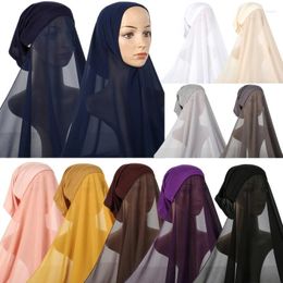 Ethnic Clothing Muslim Women Chiffon Headscarf With Inner Hijab Cap Ready To Wear Instant Shawls Head Wrap Turban Islamic Arab Headwear