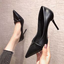 6/9cm Stiletto High Heels Folds Leather Sexy Ladies Office Shoes New Spring Pointed Toe Slip-on Black Women's Party Dress Pumps 230424