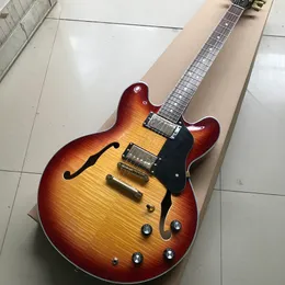 Custom shop, Made in China, High Quality Electric Guitar, F-hole, Sunset color, free delivery