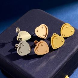 Stud Earrings Gold/White Plated Titanium steel New Love heart-shaped Earrings Jewelries Letter wedding gift factory wholesale With Free Blue dust bag