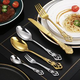 Dinnerware Sets Royal Stainless Steel Knife Fork Spoon Retro Relief Golden Steak European Western Tableware