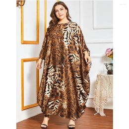 Ethnic Clothing Leopard Print Abaya Oversize Maxi Dress Dubai Women Gown Muslim Jilbab Eid Mubarak Ramadan Batwing Sleeve Robe Islamic