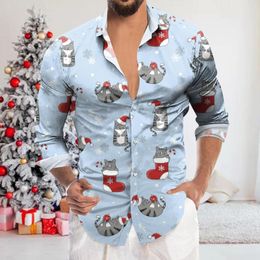 Camisetas masculinas de manga curta de manga curta Casual Christmas Christmas Digital 3D Botão de lapela de férias Long Basketball Rack n Apparel