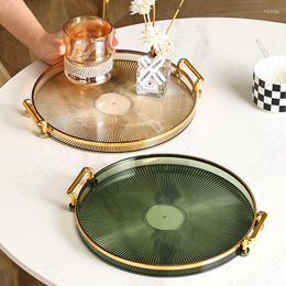 Plates Round Double Ear Coffee Table Tray European Modern Golden Handle Fruit Snack Tea Cup Wine Set Storage Trays Living Room Decor