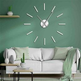 3D Big Acrylic Mirror Effect Wall Clock Simple Design Art Decorative Quartz Quiet Sweep Modern Hands Watch 210913257j