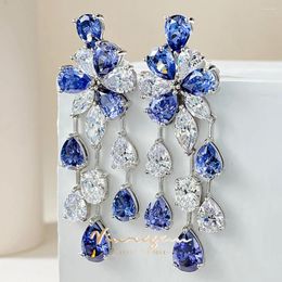 Dangle Earrings Vinregem Lab Created Sapphire Gemstone Tassel Water Drop For Women Luxury 925 Sterling Silver Wedding Jewellery