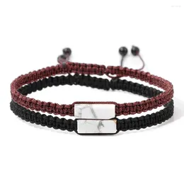 Strand 2Pcs/Set White Howlites Beads Charm Bracelets Adjustable Red And Black Woven Rope Braceclets Braided Bangles Women Men Jewellery