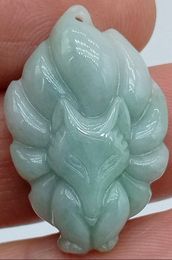 Certified Lavender Green Natural A Jade Jadeite Carved Nine-Tailed Fox Pendant