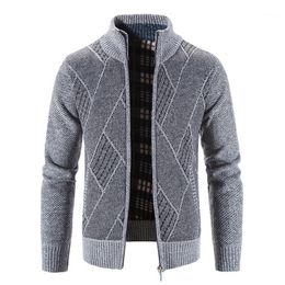 Men's Jackets Winter Warm Thick Long Sleeved Plus Velvet Hoodless Plaid Sweater Cardigan Knitwear Stand Collar Argyle Jacket