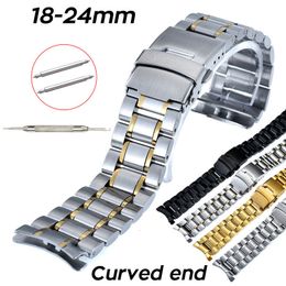 Watch Bands Curved End Watch Band 18mm 20mm 22mm 24mm Sostituzione cinghia di orologio da chiusura Bracciale da polso in acciaio inossidabile con pin 230424