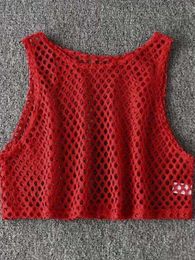 Women's T-Shirt Sexy Black/Red Hollow Out Crop Top 2023 Mesh T-shirt Female Loose Fashion Summer Basic Tops For Women Fishnet P230328